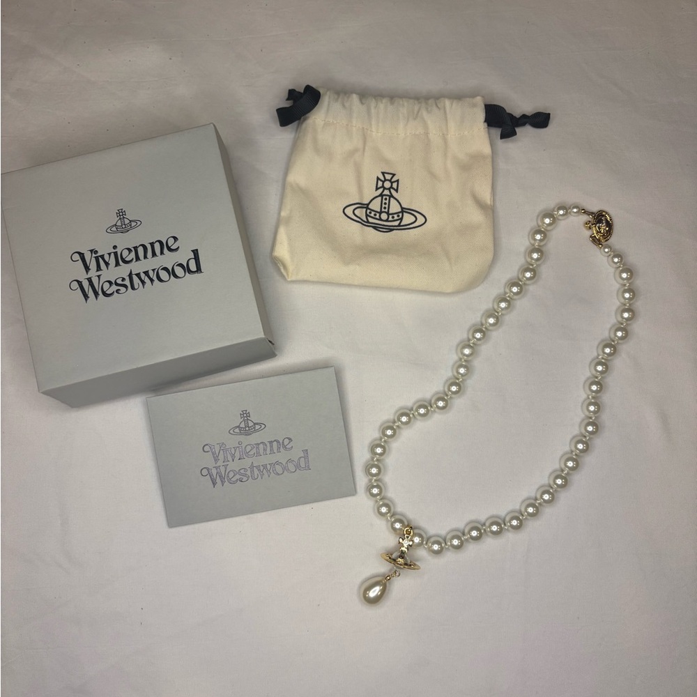Vivienne Westwood White Pearl Necklace with Gold Details